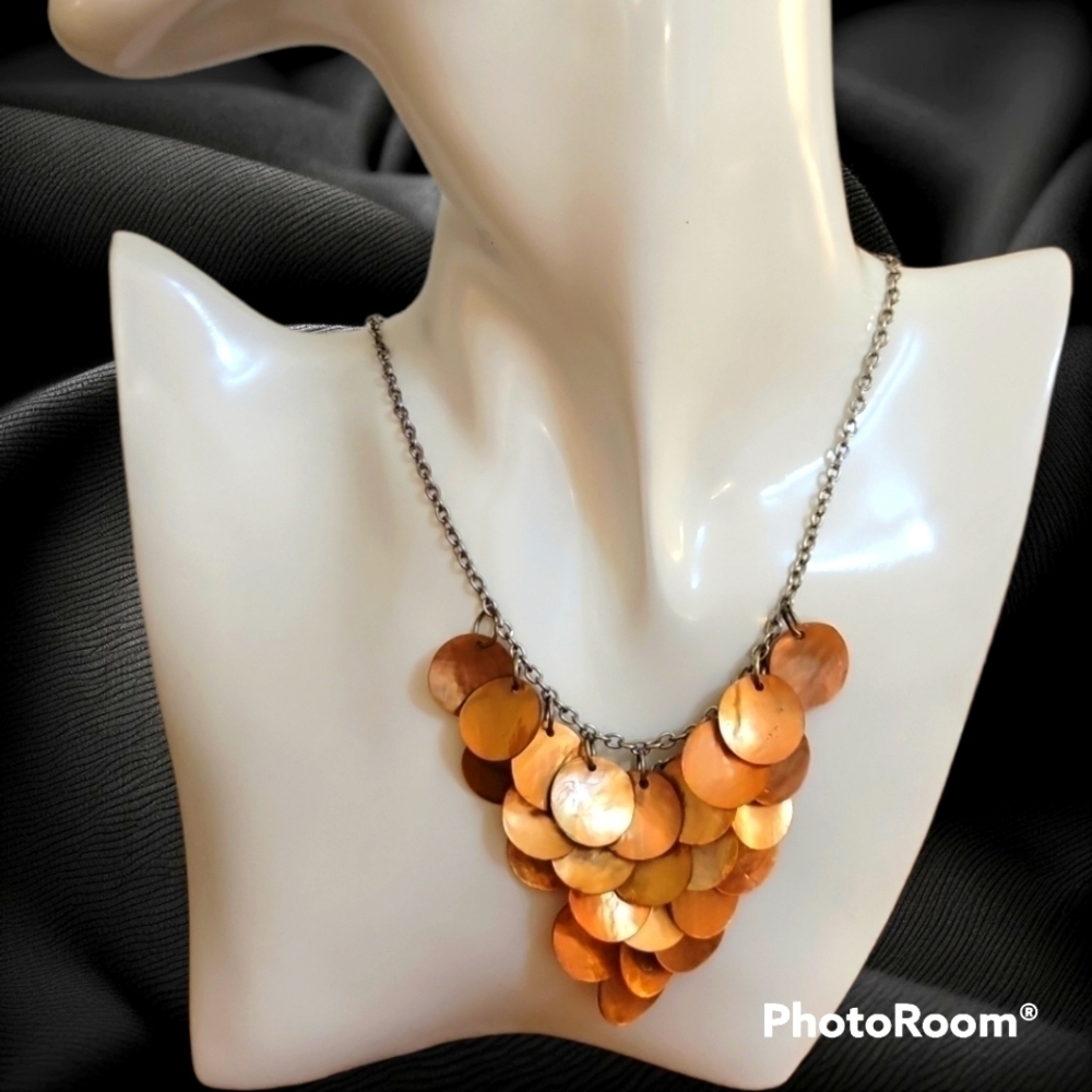 3/$30 VTG Copper Shell Chainmaille Cluster Chain Mermaid Festival Necklace